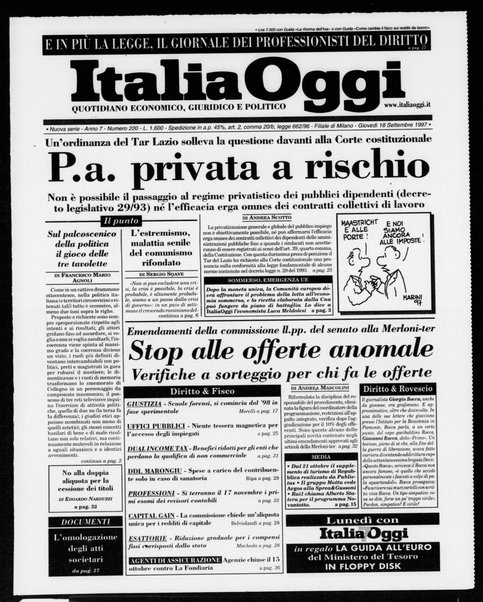 Italia oggi : quotidiano di economia finanza e politica